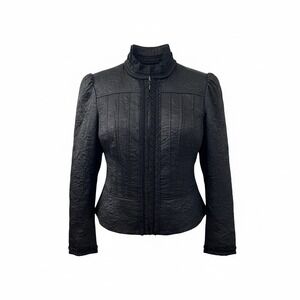 Nygard Collection Women 6 Black Quilted Texture Jacket Mock Neck Whimsigoth Moto